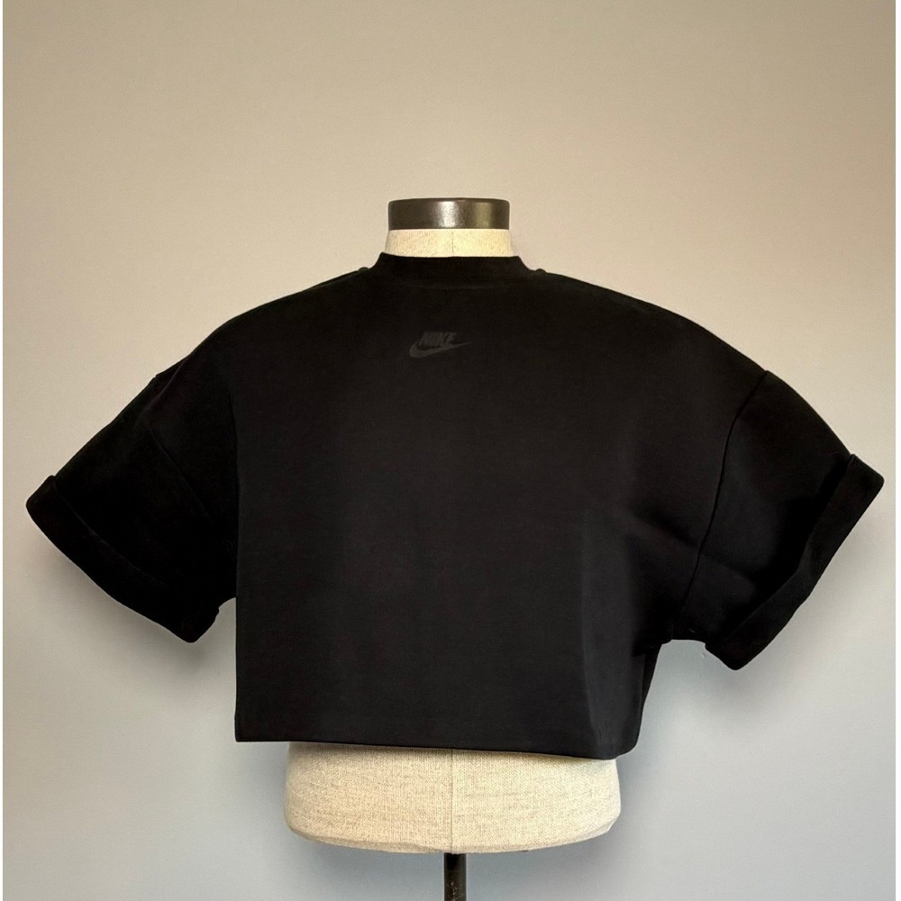 Nike Sportswear Tech Fleece Short Sleeve Crop Top Black Back Zip FV6320-010 M